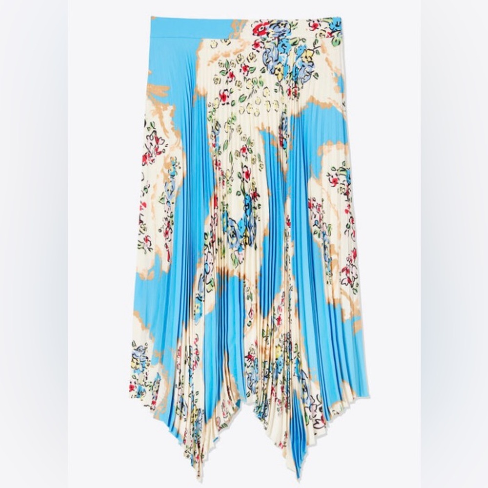 Tory Burch Sunburst Pleated Skirt / Porcelain Floral Floral